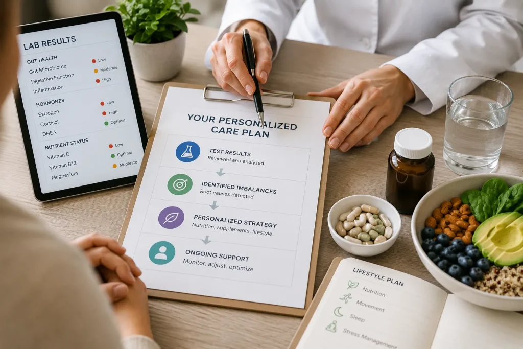 Personalized functional medicine care plan based on lab results, nutrition, supplements, and lifestyle recommendations