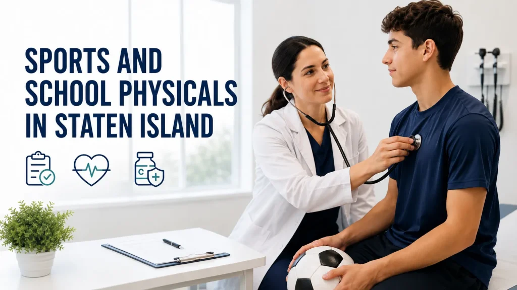 Sports and School Physicals in Staten Island with a teen athlete receiving a medical exam